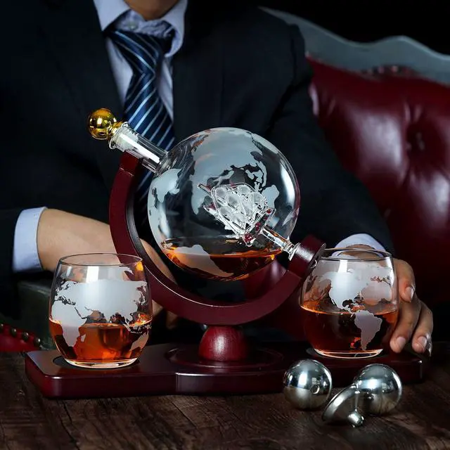 Alt view image 7 of 7 - Gifts for Men Dad Christmas, Whiskey Decanter Globe Set with 2 Ball Stones & 2 Glasses, Anniversary Birthday Gifts for Him Husband Boyfriend Brother, Cool Stuff Gift for Bourbon Scotch