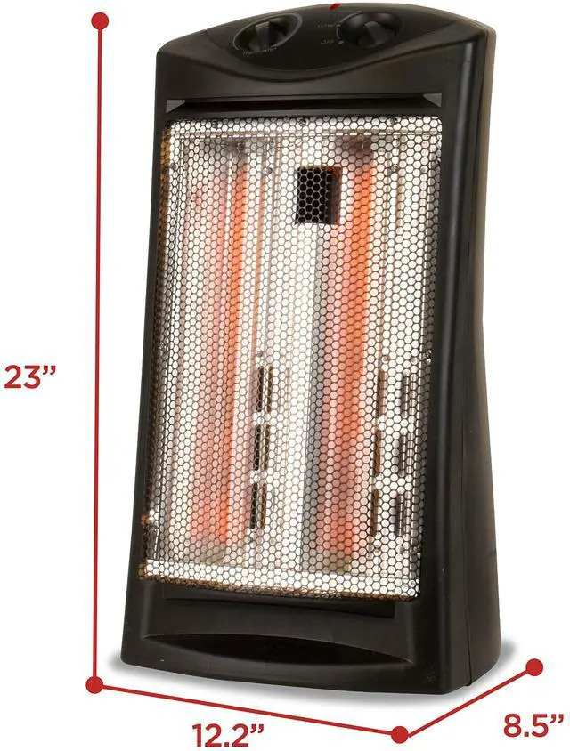 Alt view image 3 of 5 - Infrared Radiant Quartz Tower Heater, 1500W Space Heater with Adjustable Thermostat, Portable Heater with 2 Settings, Personal Heater for Home and Office, BHTI06, Black