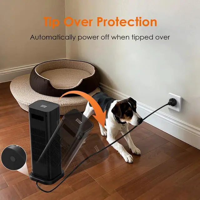 Alt view image 7 of 7 - Minthouz Space Heater - 1500W PTC Ceramic Tower Heaters for Indoor Use with Adjustable Thermostat, Timer and Remote Control, Quick 1s Heat-up 70° Oscillation Electric Heater for Office, Bedroom, Room