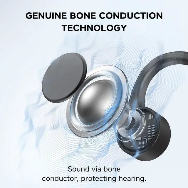 Alt view image 2 of 7 - Bone Conduction Headphones, 2025 Upgrade Open Ear Bluetooth 5.4 Headphones with Mic, 10Hrs Playtime Bone Conduction Earbuds, IP56 Waterproof Earphones for Workout, Hiking