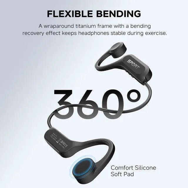 Alt view image 6 of 7 - Bone Conduction Headphones, 2025 Upgrade Open Ear Bluetooth 5.4 Headphones with Mic, 10Hrs Playtime Bone Conduction Earbuds, IP56 Waterproof Earphones for Workout, Hiking