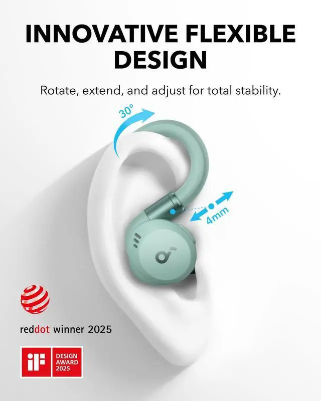 Alt view image 2 of 6 - Sport X20 by Anker, True-Wireless Workout Earbuds, Rotatable and Extendable Ear Hooks, Noise Cancelling, Deep Bass, IP68 Waterproof, Sweatproof, Dustproof, 48H Play, Sport Earbuds for Gym