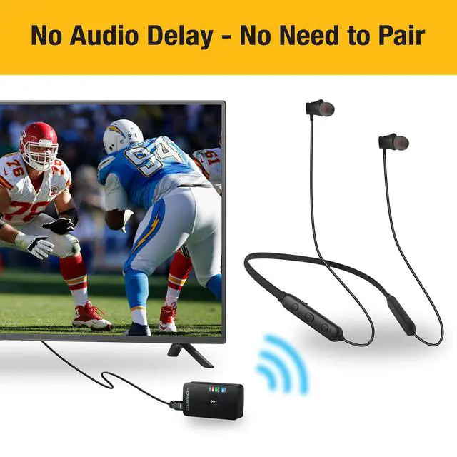 Alt view image 2 of 6 - Wireless Neckband Headphones for TV Watching with Bluetooth 5.3 aptX LL Transmitter No Delay Lightweight High Volume Ideal for Seniors 3.5mm Aux RCA TOSLINK Optical