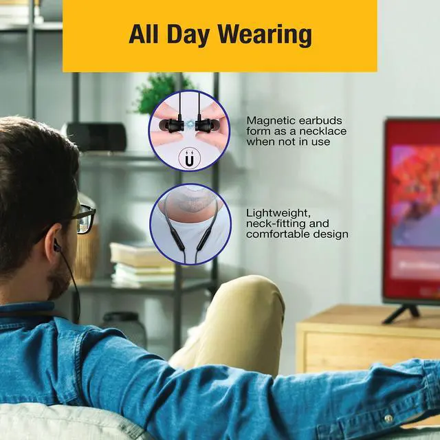 Alt view image 3 of 6 - Wireless Neckband Headphones for TV Watching with Bluetooth 5.3 aptX LL Transmitter No Delay Lightweight High Volume Ideal for Seniors 3.5mm Aux RCA TOSLINK Optical