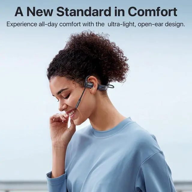 Alt view image 2 of 7 - Open Ear Headphones with Mic, 29g Bluetooth Headset, Sweat Resistant,12Hrs, Dual Connect, Wireless Bluetooth Headphones with Noise Cancelling Microphone & Mute, for Work, Workout, Driving, Call, Black