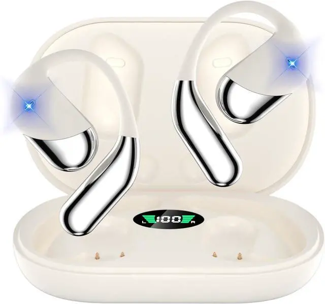 Main image of Open Ear Clip Wireless Earbuds Bone Conduction Headphones, Bluetooth 5.4, Open Ear Design, Built-in Mic, IPX7 Waterproof, LED Display Charging Case,Ear Hooks Ear Buds,Design for Running Walking