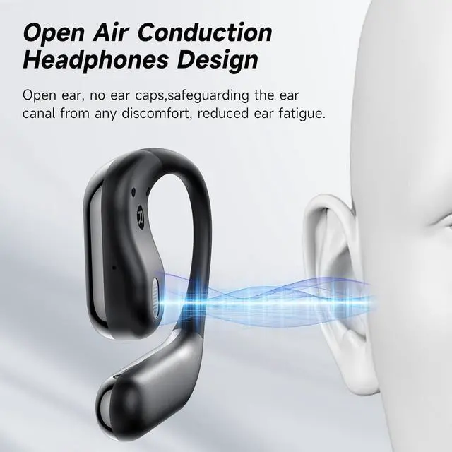 Alt view image 3 of 7 - Open Ear Clip Wireless Earbuds Bone Conduction Headphones, Bluetooth 5.4, Open Ear Design, Built-in Mic, IPX7 Waterproof, LED Display Charging Case,Ear Hooks Ear Buds,Design for Running Walking