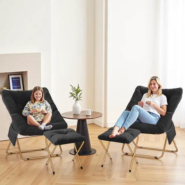 Alt view image 6 of 6 - Comfy Saucer Chair, Foldable Living Room Chairs, Soft Faux Fur Lounge Chair for Bedroom, Reading Chairs for Adults,Teens, X-Large (Black)