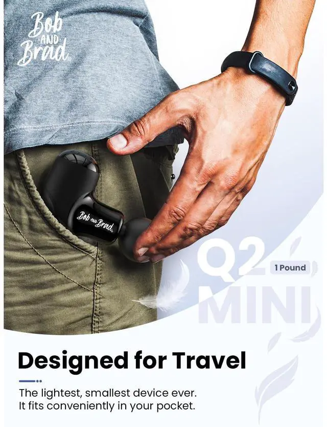 Alt view image 2 of 6 - Q2 Mini Massage Gun, Pocket-Sized Deep Tissue Massager Gun, Portable Percussion Muscle Massager Gun, Ultra Small & Quiet Muscle Massage Gun with Carry Case, Home Gym Travel, Black