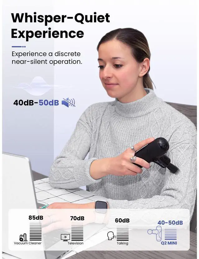 Alt view image 3 of 5 - Q2 Mini Massage Gun, Pocket-Sized Deep Tissue Massager Gun, HSA Portable Percussion Muscle Massager Gun, Ultra Small & Quiet Muscle Massage Gun with Carry Case Home Travel FSA Eligible