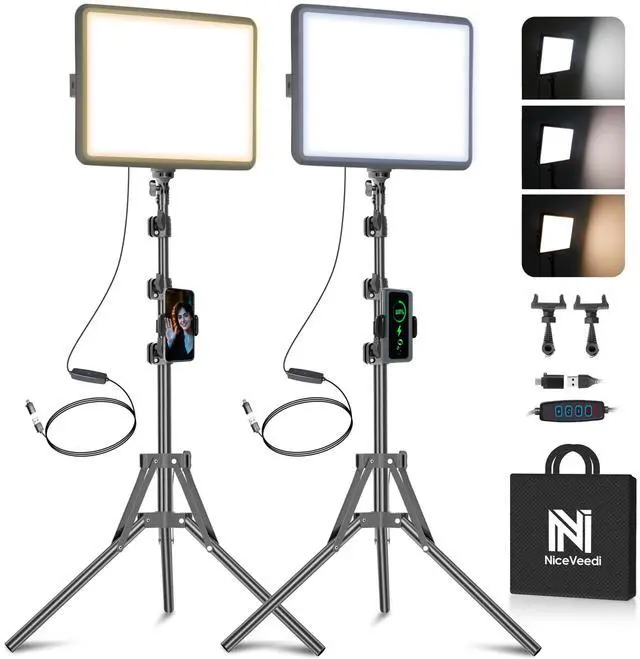 Main image of 2-Pack LED Video Light Kit, Studio Light, 2800-6500K Dimmable Photography Lighting Kit with Tripod Stand&Phone Holder, 73" Stream Light for Video Recording, Game Streaming, YouTube