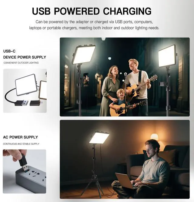 Alt view image 5 of 7 - 2-Pack LED Video Light Kit, Studio Light, 2800-6500K Dimmable Photography Lighting Kit with Tripod Stand&Phone Holder, 73" Stream Light for Video Recording, Game Streaming, YouTube