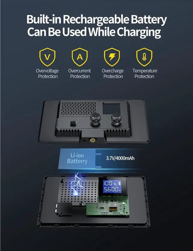 Alt view image 2 of 7 - LED Video Light Panel, Camera Light for Video Conference Recording with 4000mAh Battery Type-C USB Ports, CRI>95 3200K-5600K Photo Lights for Outdoor Photography Live Streaming Zoom Call