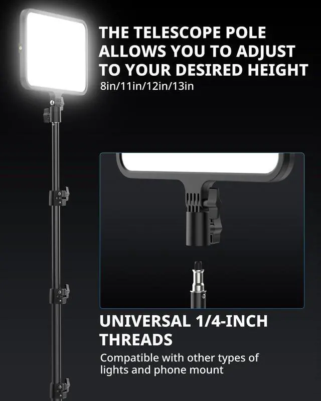 Alt view image 6 of 6 - 2 Pack LED Video Light Kit, Photography Lighting, 13" Studio Lights with 65" Tripod Stand and Phone Holders, Podcast Lighting for Video Recording,Tiktok,YouTube