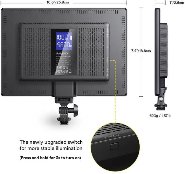 Alt view image 3 of 6 - 19.5W LED Video Soft Light Panel, 650Lux/m Camera Panel Light Built-in 8000mAh Battery, CRI>95 3200-5600K Photography Studio Lights for TikTok YouTube Video Recording Photography Streaming