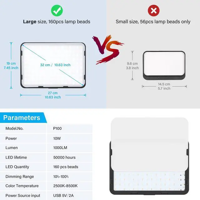 Alt view image 2 of 7 - 2 Pack LED Video Light with 63'' Tripod Stand, 2500-8500K Dimmable Photography Studio Lighting for Video Film Recording/Collection Portrait/Live Game Streaming/YouTube Podcast, USB Charger