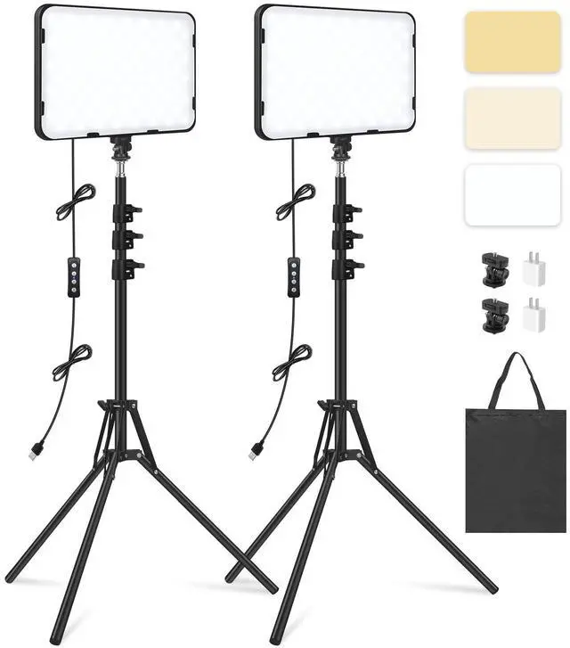 Main image of 2 Pack LED Video Light with 63'' Tripod Stand, 2500-8500K Dimmable Photography Studio Lighting for Video Film Recording/Collection Portrait/Live Game Streaming/YouTube Podcast, USB Charger