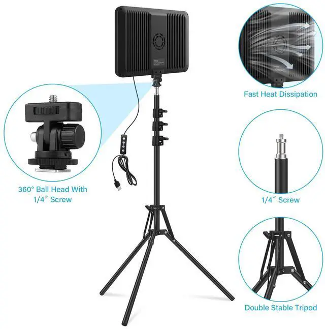 Alt view image 4 of 7 - 2 Pack LED Video Light with 63'' Tripod Stand, 2500-8500K Dimmable Photography Studio Lighting for Video Film Recording/Collection Portrait/Live Game Streaming/YouTube Podcast, USB Charger