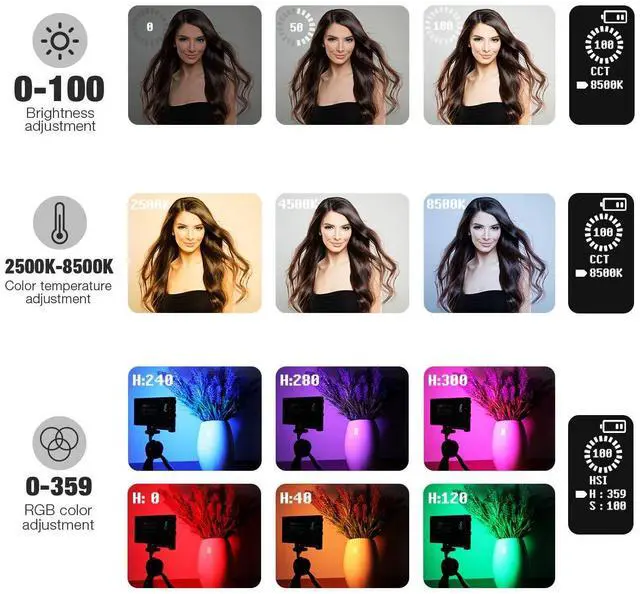 Alt view image 2 of 6 - G1s RGB Video Light with APP Control, Built-in 12W Rechargeable Battery LED Camera Light, 10 Common Lighting Effects, CRI97 2500-8500K RGB Video Light with Aluminum Alloy Body