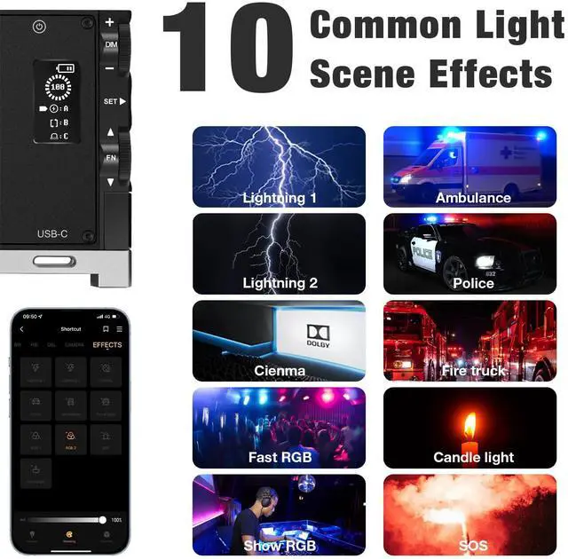 Alt view image 3 of 6 - G1s RGB Video Light with APP Control, Built-in 12W Rechargeable Battery LED Camera Light, 10 Common Lighting Effects, CRI97 2500-8500K RGB Video Light with Aluminum Alloy Body