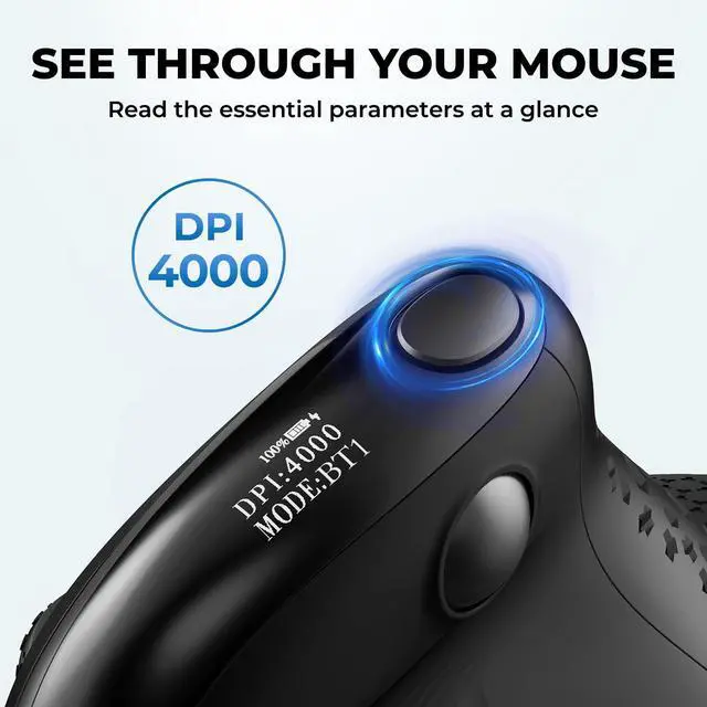 Alt view image 3 of 7 - Seeker Wireless Ergonomic Vertical Mouse with OLED Screen, BT and USB Receiver, Connect with Up to 4 Devices, Thumb Wheel, 4000DPI, Programmable Rechargeable Silent Mouse(M618XSD-Black)
