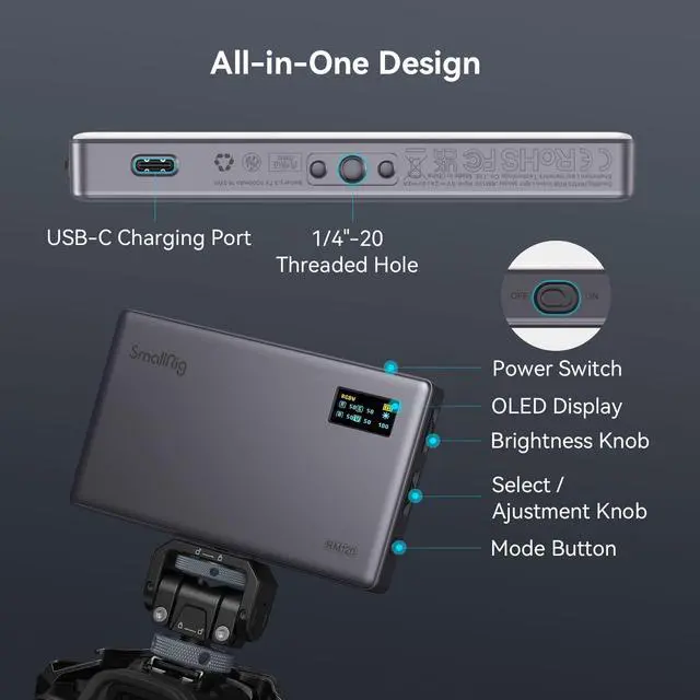 Alt view image 3 of 7 - RM120 RGB Video Light, 5000mAh 180 Minutes Portable Camera Light 7W Output Power, LED Video Light Panel, 2500-8500K CRI TLCI 98+ for TikTok, Content Creator, Photographer