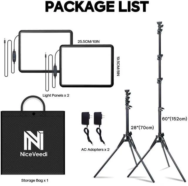 Alt view image 5 of 5 - 2-Pack Photography Lighting Kit,  25W LED Video Light Kit, 2900-7000K Dimmable Studio Light with Tripod Stand, 73" Stream Light for Video Recording