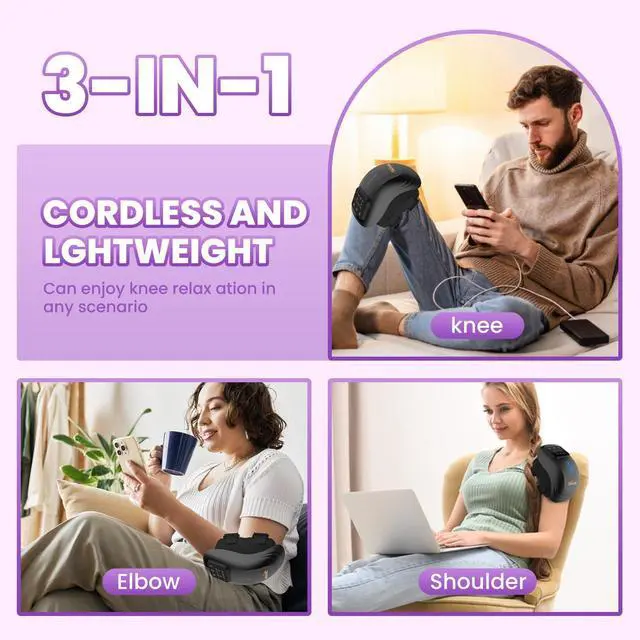 Alt view image 2 of 5 - Knee Massager with Heat, 3-in-1 Smart Portable, 3 Vibration Modes and 3 Heating Levels LED Vitality Joints Knee Massager, Gift for Men and Women, Black