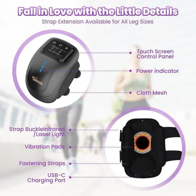 Alt view image 3 of 5 - Knee Massager with Heat, 3-in-1 Smart Portable, 3 Vibration Modes and 3 Heating Levels LED Vitality Joints Knee Massager, Gift for Men and Women, Black