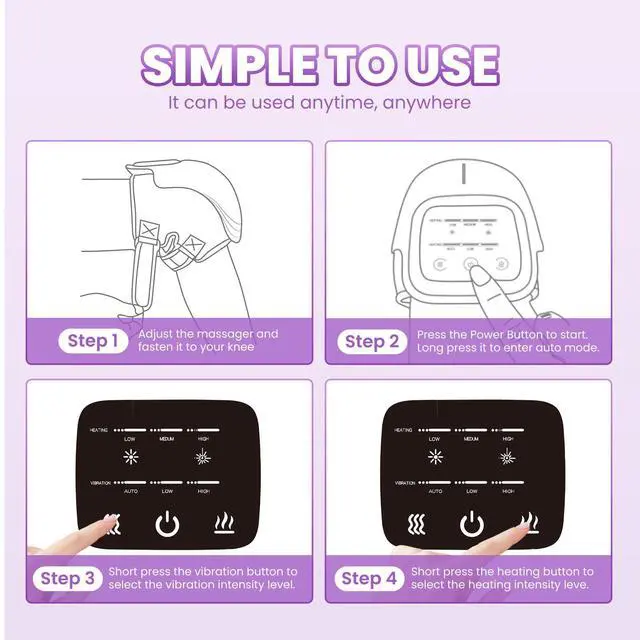 Alt view image 5 of 5 - Knee Massager with Heat, 3-in-1 Smart Portable, 3 Vibration Modes and 3 Heating Levels LED Vitality Joints Knee Massager, Gift for Men and Women, Black