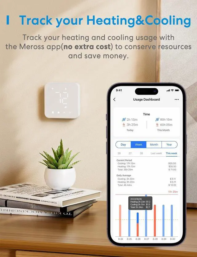 Alt view image 6 of 7 - Smart Thermostat for Home, WiFi Thermostat Works with Matter, Alexa, Apple Home, Google Assistant, App & Voice Control, 7x24h Scheduling, Energy Saving, C-Wire Required