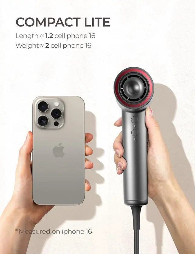 Alt view image 5 of 7 - Ionic Hair Dryer for Women, Professional Blow Dryer with 110000 RPM Brushless Motor for Fast Drying, Travel Lightweight AIRHYPE Lite Hairdryer, Low Noise, 4 Temps & 3 Speeds for Man, Silver