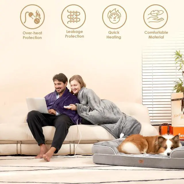 Alt view image 2 of 7 - Heated Blanket Electric Blanket King Size - Heating Blanket with 9 Heating Levels & 10 Hours Auto Off, Soft Cozy Sherpa Washable Dual Control Blanket with Fast Heating, 90 x 100 Inches