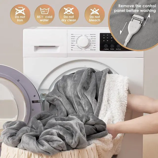 Alt view image 3 of 7 - Heated Blanket Electric Blanket King Size - Heating Blanket with 9 Heating Levels & 10 Hours Auto Off, Soft Cozy Sherpa Washable Dual Control Blanket with Fast Heating, 90 x 100 Inches