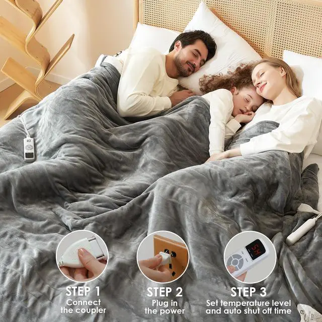 Alt view image 5 of 7 - Heated Blanket Electric Blanket King Size - Heating Blanket with 9 Heating Levels & 10 Hours Auto Off, Soft Cozy Sherpa Washable Dual Control Blanket with Fast Heating, 90 x 100 Inches