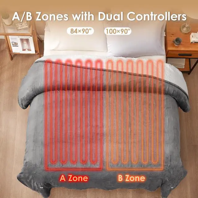 Alt view image 7 of 7 - Heated Blanket Electric Blanket King Size - Heating Blanket with 9 Heating Levels & 10 Hours Auto Off, Soft Cozy Sherpa Washable Dual Control Blanket with Fast Heating, 90 x 100 Inches