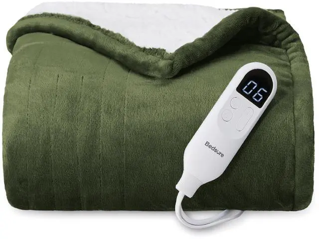 Main image of Heated Blanket Throw Blanket - Fast Heating Electric Blanket, Soft Flannel Heated Throw with 4 Time Settings, 6 Heating Settings, Warm Gifts for Grandma (50x60 inches, Olive Green)