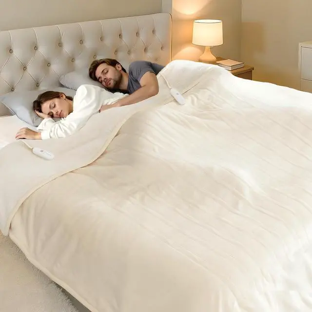 Main image of Electric Blanket Queen Size Dual Control - Washable Heated Blanket Queen with 5 Heat Settings, 10 Hrs Auto Off, ETL Certified, Flannel Sherpa Heating Blankets 84" x 90" White