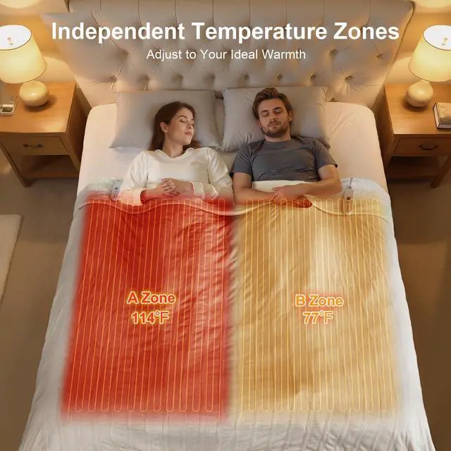 Alt view image 2 of 7 - Electric Blanket Queen Size Dual Control - Washable Heated Blanket Queen with 5 Heat Settings, 10 Hrs Auto Off, ETL Certified, Flannel Sherpa Heating Blankets 84" x 90" White