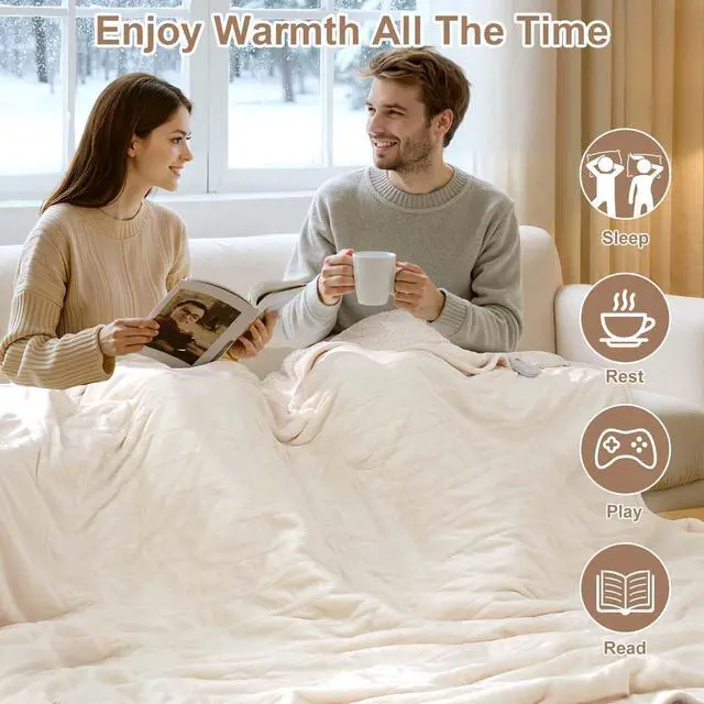 Alt view image 5 of 7 - Electric Blanket Queen Size Dual Control - Washable Heated Blanket Queen with 5 Heat Settings, 10 Hrs Auto Off, ETL Certified, Flannel Sherpa Heating Blankets 84" x 90" White