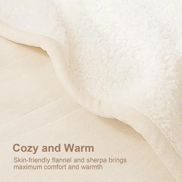 Alt view image 6 of 7 - Electric Blanket Queen Size Dual Control - Washable Heated Blanket Queen with 5 Heat Settings, 10 Hrs Auto Off, ETL Certified, Flannel Sherpa Heating Blankets 84" x 90" White