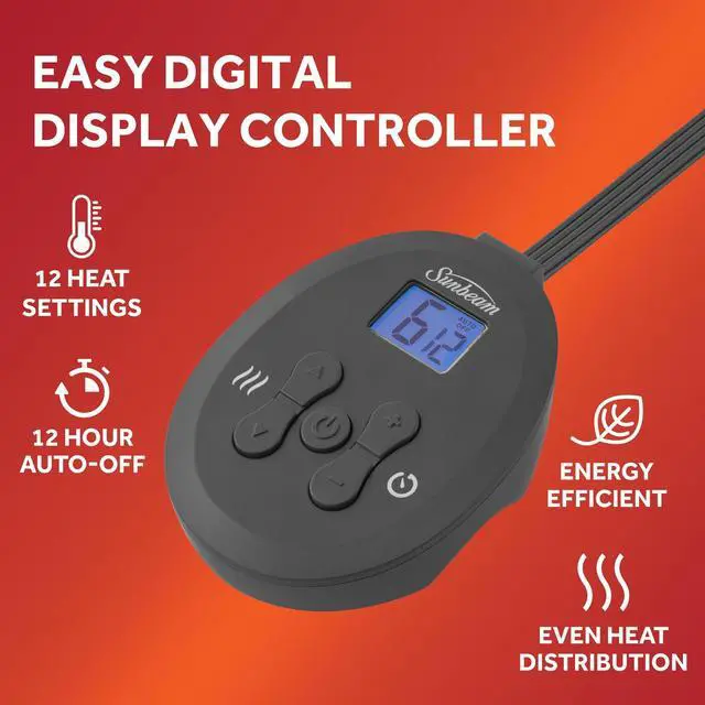 Alt view image 4 of 7 - Royal Ultra Fleece Heated Electric Blanket Queen Size, 90" x 84", 12 Heat Settings, 12-Hour Selectable Auto Shut-Off, Fast Heating, Machine Washable, Warm and Cozy, Pebble