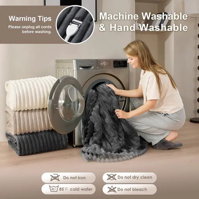 Alt view image 7 of 7 - Heated Blanket Electric Throw Full Size, Heating Blanket with 9 Heating Levels and 10-Hour Timer Auto Shut Off, Washable Soft Warm Winter Blanket, 72 x 84 Inches, Dark Grey