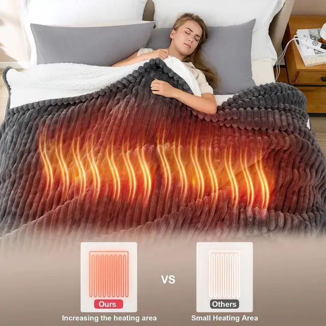 Alt view image 6 of 7 - Heated Blanket Electric Throw Full Size, Heating Blanket with 9 Heating Levels and 10-Hour Timer Auto Shut Off, Washable Soft Warm Winter Blanket, 72 x 84 Inches, Dark Grey