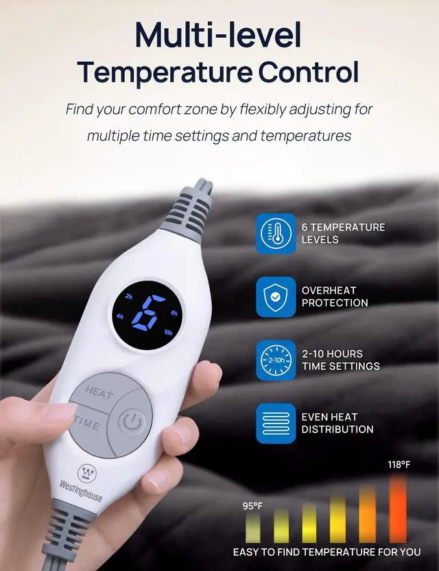 Alt view image 2 of 7 - Electric Throw Blanket with Foot Pocket for Adults, Soft Flannel to Sherpa Heated Throw with 6 Heating Levels & 2-10 Hours Time Settings, Fast Heating & Machine Washable, 50x62, Charcoal