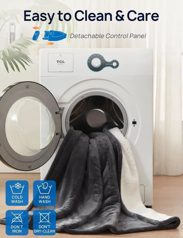 Alt view image 7 of 7 - Electric Throw Blanket with Foot Pocket for Adults, Soft Flannel to Sherpa Heated Throw with 6 Heating Levels & 2-10 Hours Time Settings, Fast Heating & Machine Washable, 50x62, Charcoal