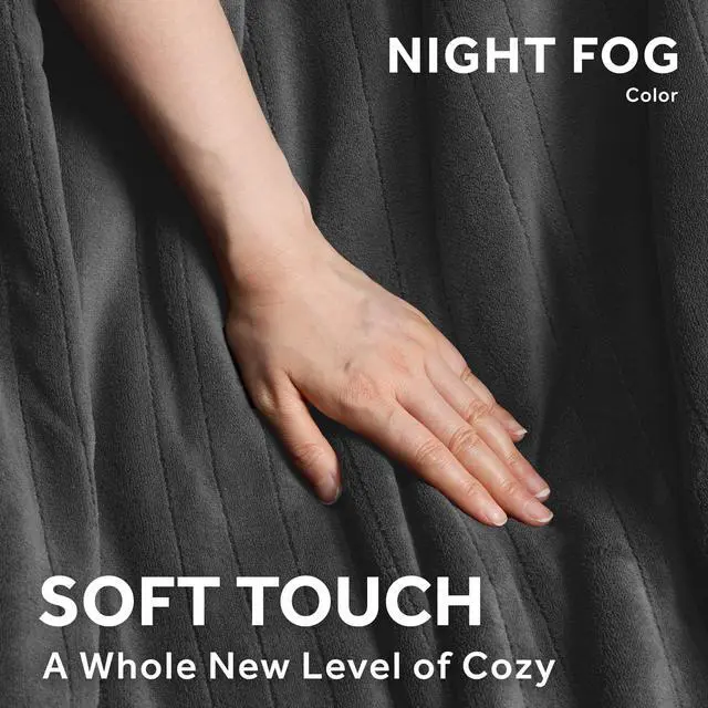 Alt view image 7 of 7 - Ultimate Cozy Royal Posh Velvet Hand & Foot Pocket Heated Throw Electric Blanket, 50" x 72", 4 Heat Settings, 4-Hour Auto Shut-Off, Warming Throw for Couch or Bed, Machine Washable, Night Fog