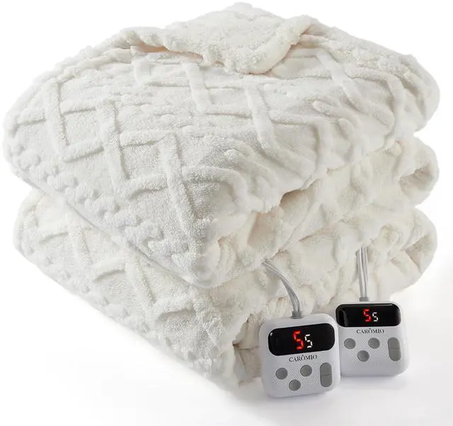 Main image of Electric Blanket King Size Dual Control - Thick Tufted Sherpa Heated Blanket with 10 Heating Levels and 10 Time Settings, ETL Certified Fast Heating Blankets King Size 90"×100", White