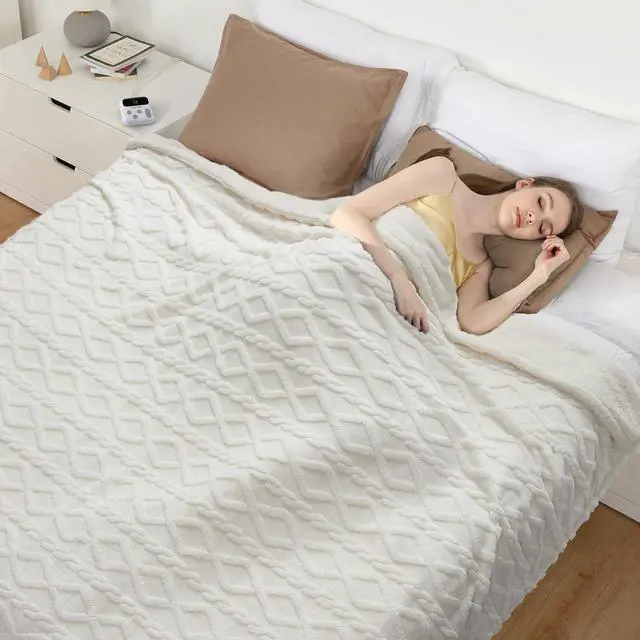 Alt view image 2 of 7 - Electric Blanket King Size Dual Control - Thick Tufted Sherpa Heated Blanket with 10 Heating Levels and 10 Time Settings, ETL Certified Fast Heating Blankets King Size 90"×100", White