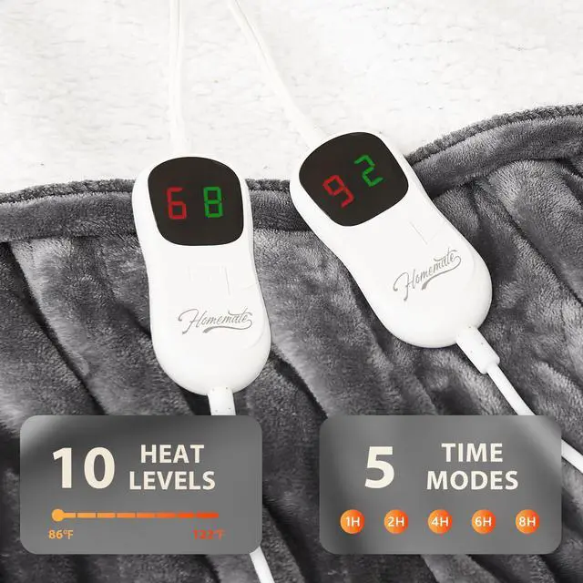 Alt view image 3 of 6 - Heated Electric Blanket King Size - 100"x90" Heating BedBlanket Throw with 10 Heating Levels&8 Hours Auto Off, Fast Heating Over-Heated Protection Ultra Soft Flannel ETL Certified, Grey